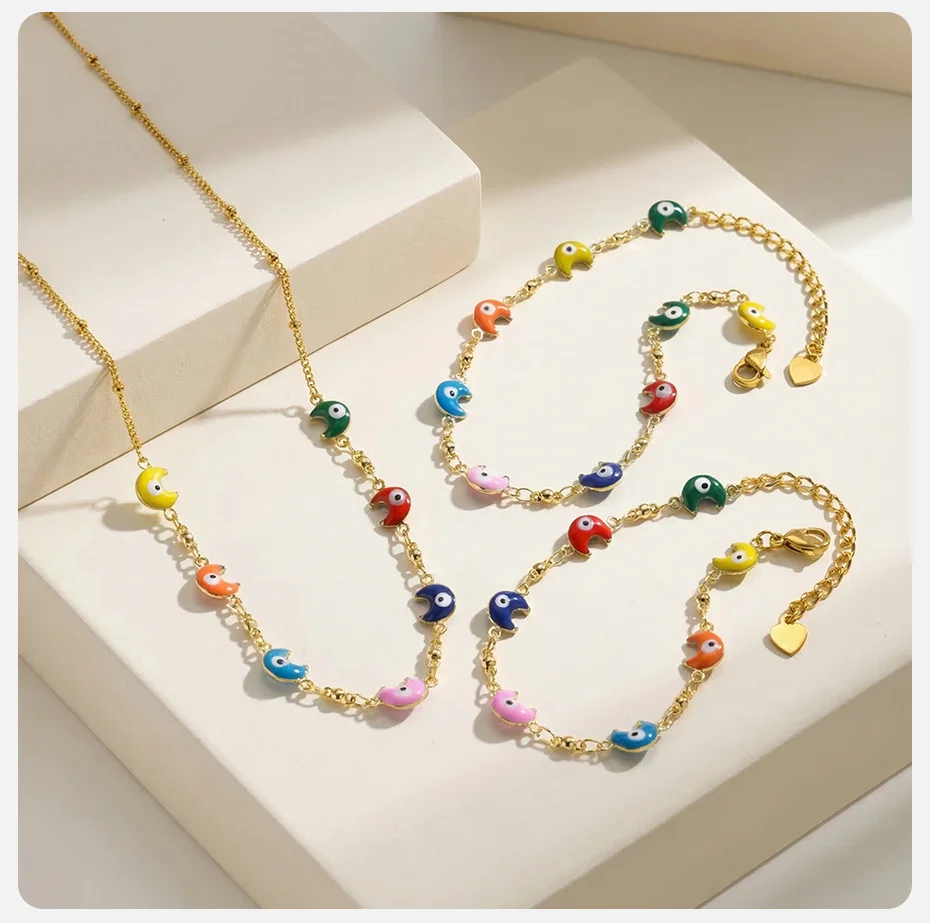 Vnox Goldfarbene, bunte Emaille-Mond-Abstandshalterperlen für Halsketten, Armbänder und Fußkettchen für Damen – Sommer-Reise-Schmuck – Detail 11