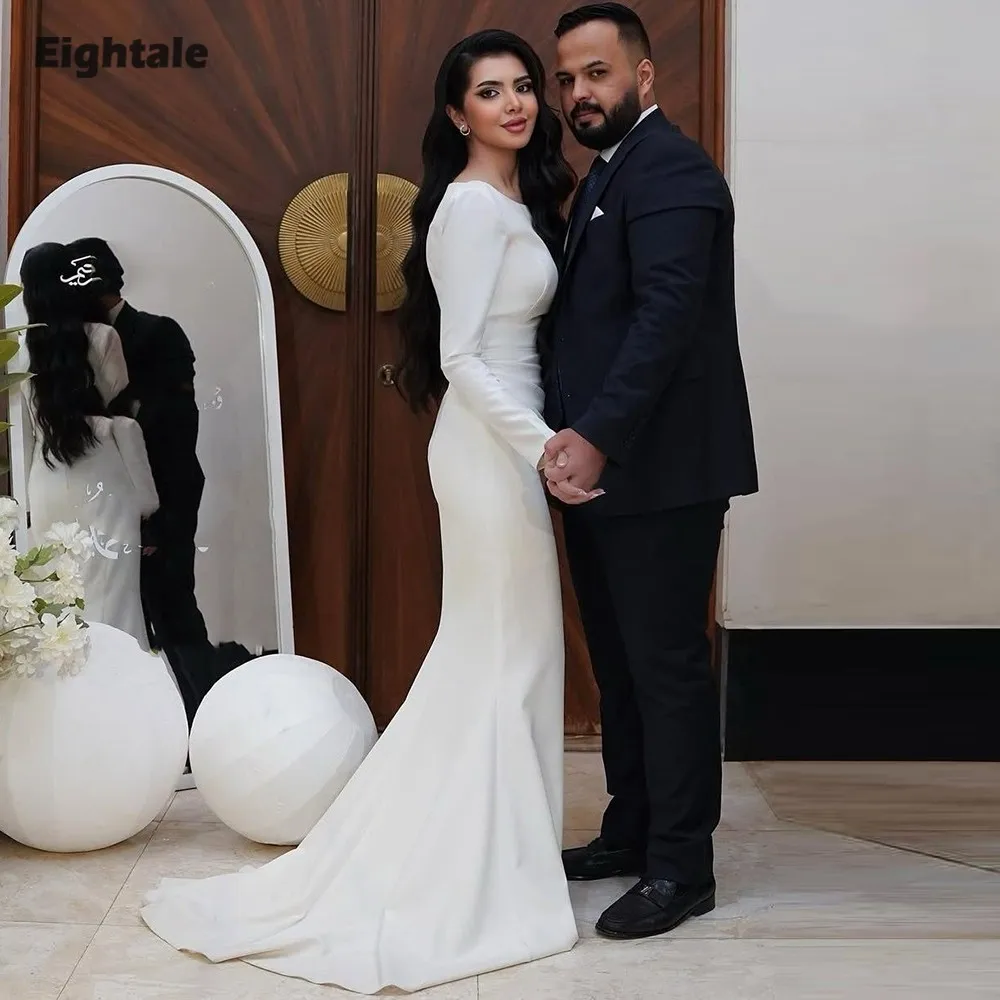 

Eighale Arabic Wedding Dresses O-Neck Long Sleeves White Ivory Customized Mermaid Bridal Gowns Vestido De Novia