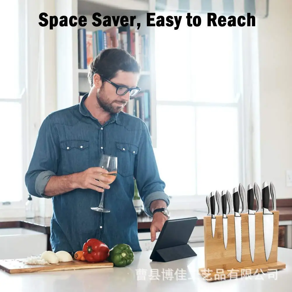 

Бамбуковый двусторонний магнитный держатель для кухонных ножей, многофункциональная бытовая стойка для хранения, магнитный держатель для ножей, стеллаж для выставки товаров