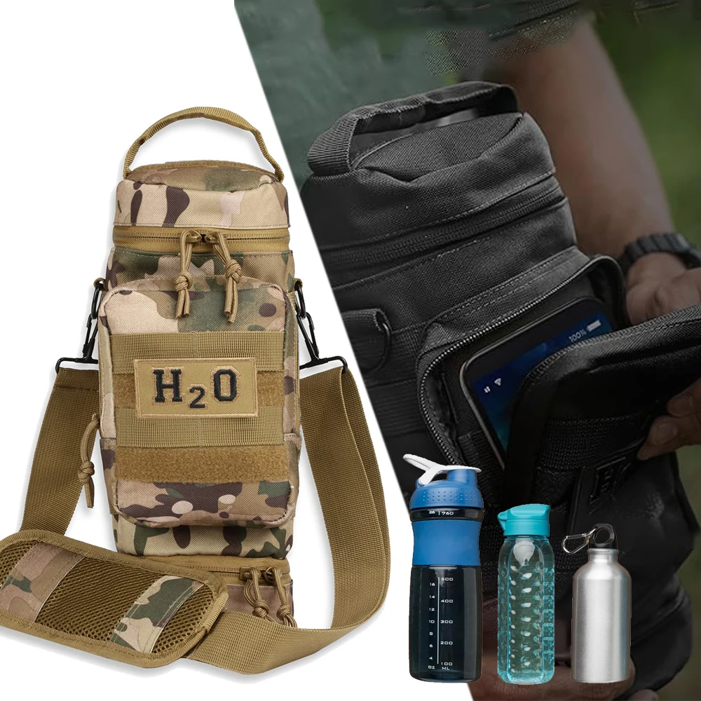 

Tactical Molle Water Bottle Bag Pouch With Strap Outdoor EDC Multifunctional Waterproof Bottle Holder For Camping Hiking Cycling