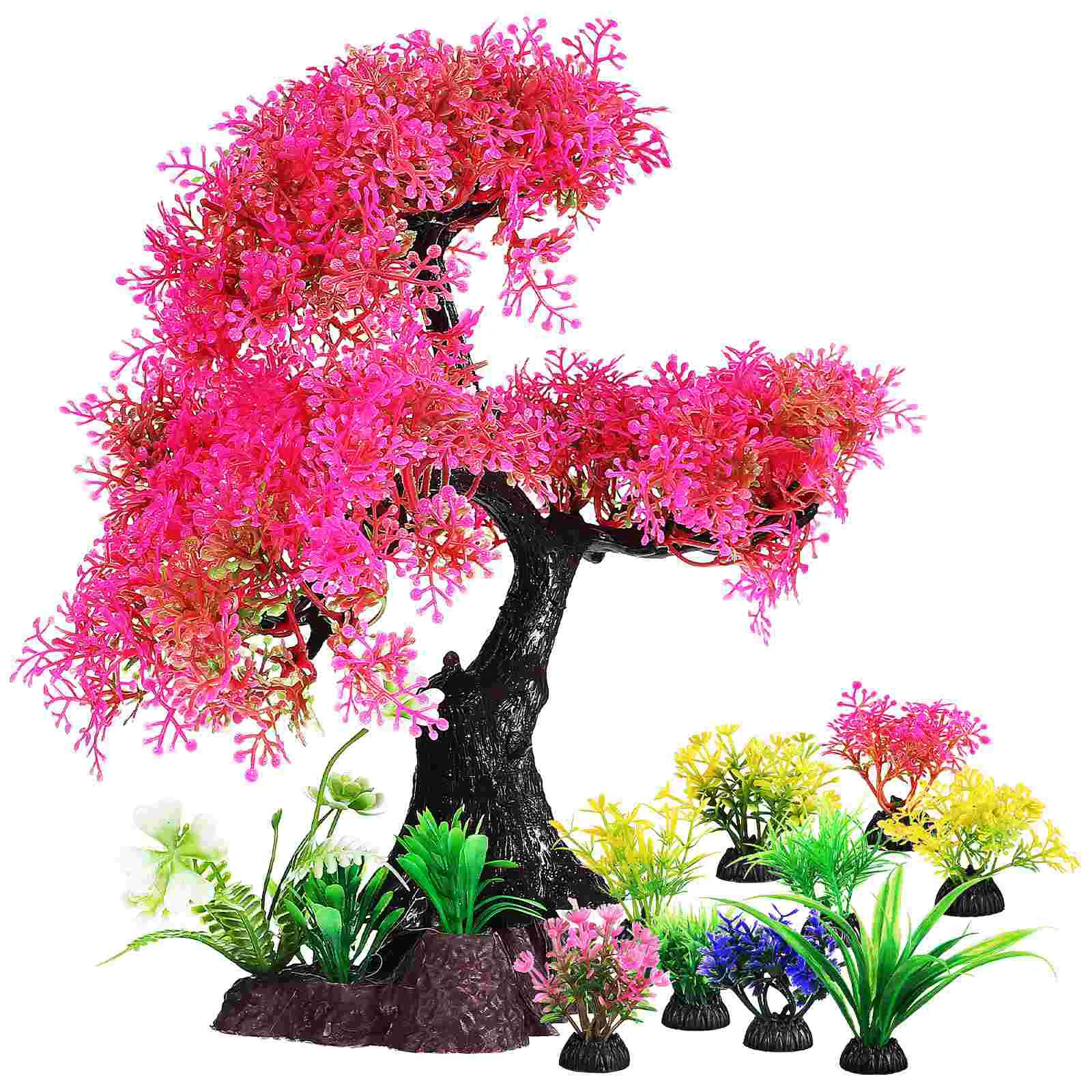 

10 Pcs Aquatic Grass Plastic Pine Tree Cherry Blossom Fish Tank Decor Decorations Betta Aquarium Plants Artificial Piece Set