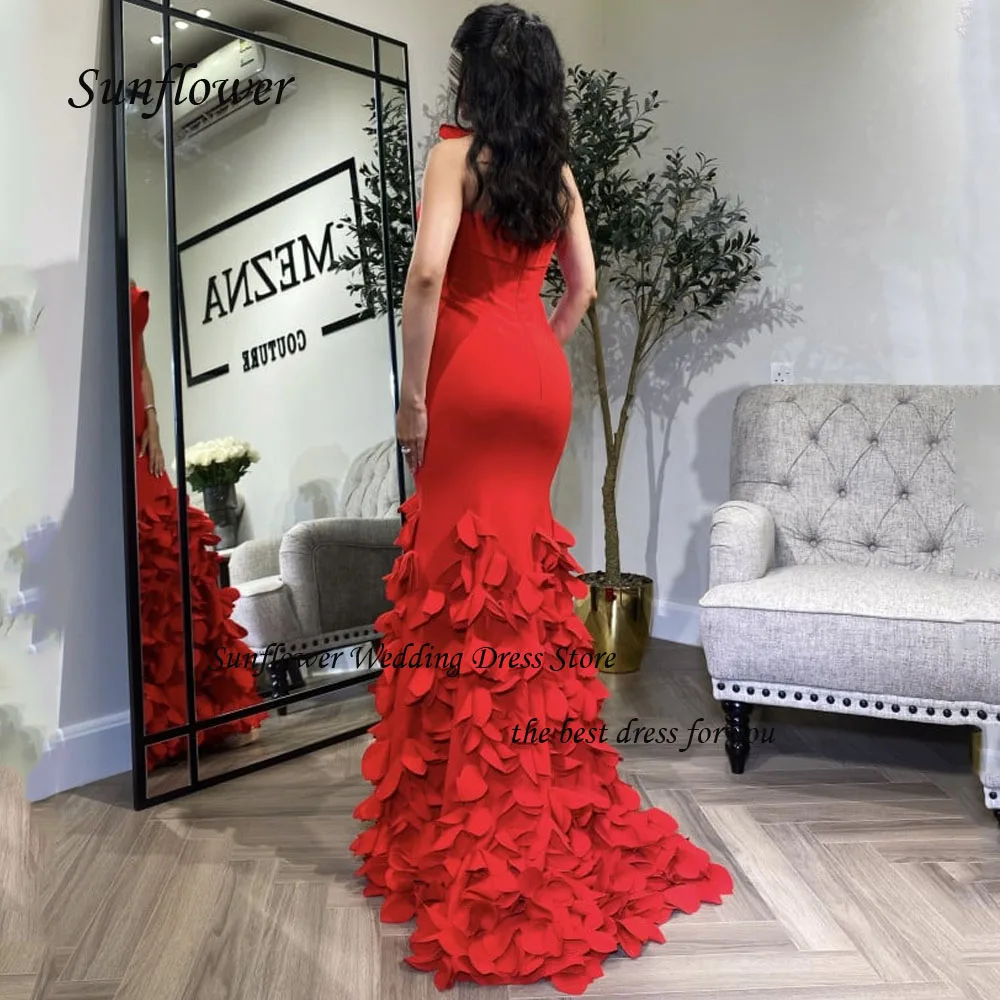 Sunflower Sweetheart Sleeveless Evening Dress 2023 Slim Crepe Prom dress Ruffles Mermaid Floor-Length Pary Dress Sweep Train