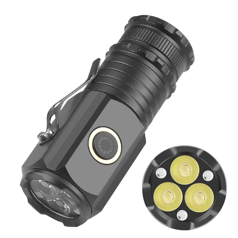 

3*LED strong light multifunctional flashlight three eyes small steel cannon TYPE-C rechargeable convenient mini flashlight
