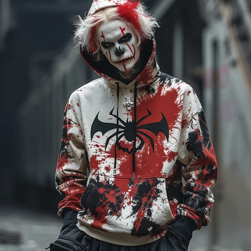 Men's casual plus size sportswear 2024 Halloween clown print pullover hooded sweatshirt Winter men's sportswear Gothic Gothic