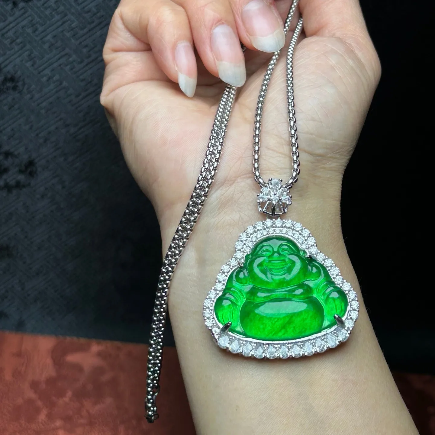 Real Natural Perfect High Ice Jade Jadeite Buddha amulet Pendant&Necklaces