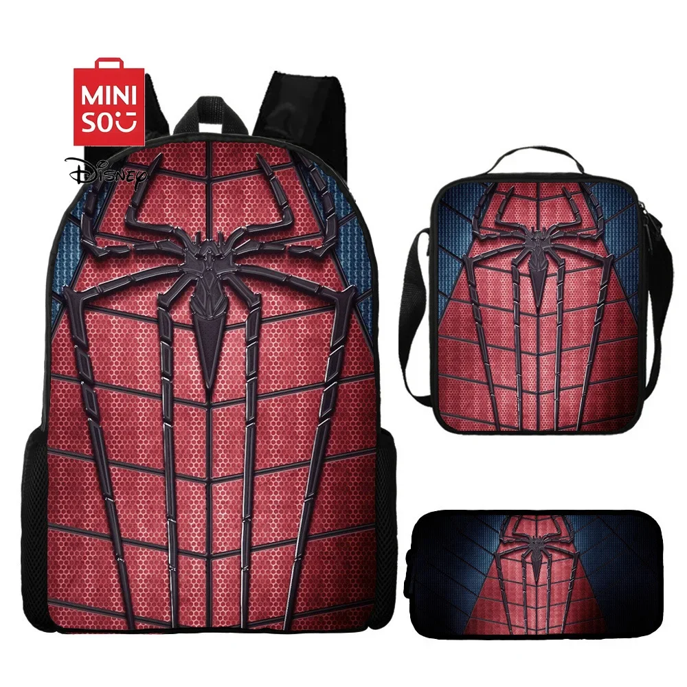 Miniso disney marvel super-herói homem aranha mochila colorida com saco de almoço mochila escolar casual para meninos estudante 3 peças conjuntos