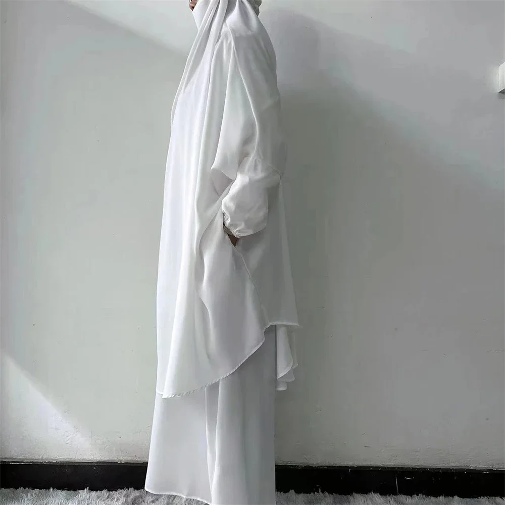 Ramadan Muslim Women Khimar Abayas Two Piece Set Hijab Burqa Dress Islamic Prayer Garment Clothing Arabic Robe Djellaba Kebaya
