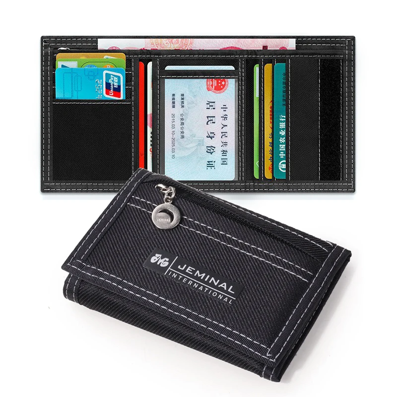 Zipper Canvas Trifold Wallet With ID Window Student Youth Card Wallet Men Women Simple Credit Card Case Three Fold Coin Purse