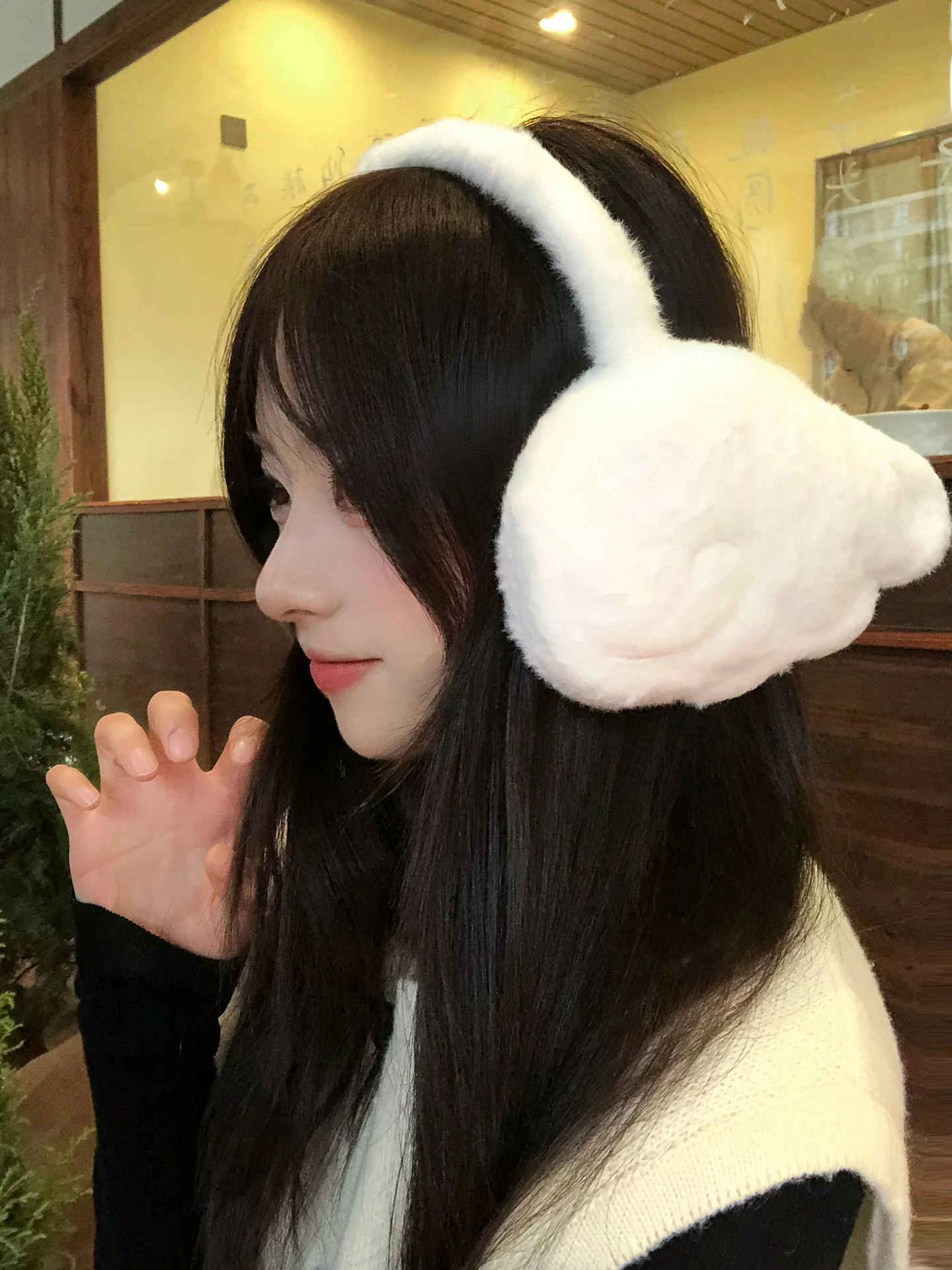 かわいい白い天使の羽のぬいぐるみイヤーマフ女性の冬サイクリング防風防凍保温耳カバーイヤーウォーマー