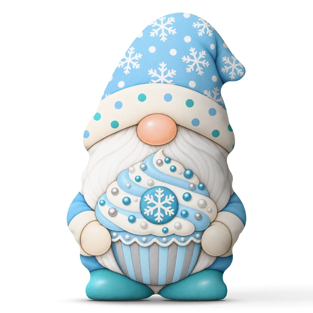 Christmas Gnome Cupcake Plush Pillow Blue Snowflake Tomte Cushion Shaped Stuffed Throw Pillow Holiday Home Decor Gift Sofa