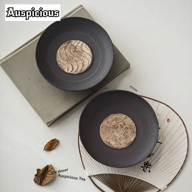 ZAEYORIA Handmade Knife-carved Circular Pot Bearing Holder Teaware Heat Insulation Pad Dry Bubble Table Tea Tray Kung Fu Teaware