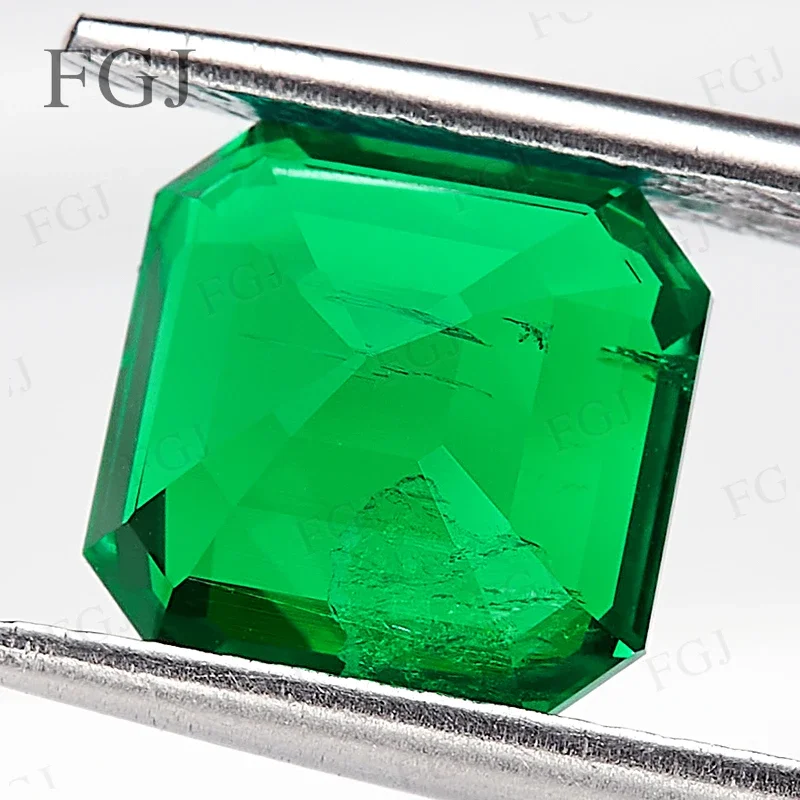 Lab Grown Colombian Emerald Hydrothermal Asscher Cut Synthetic Gemstone Inclusions Inside Jewelry Material With AGL Certificate