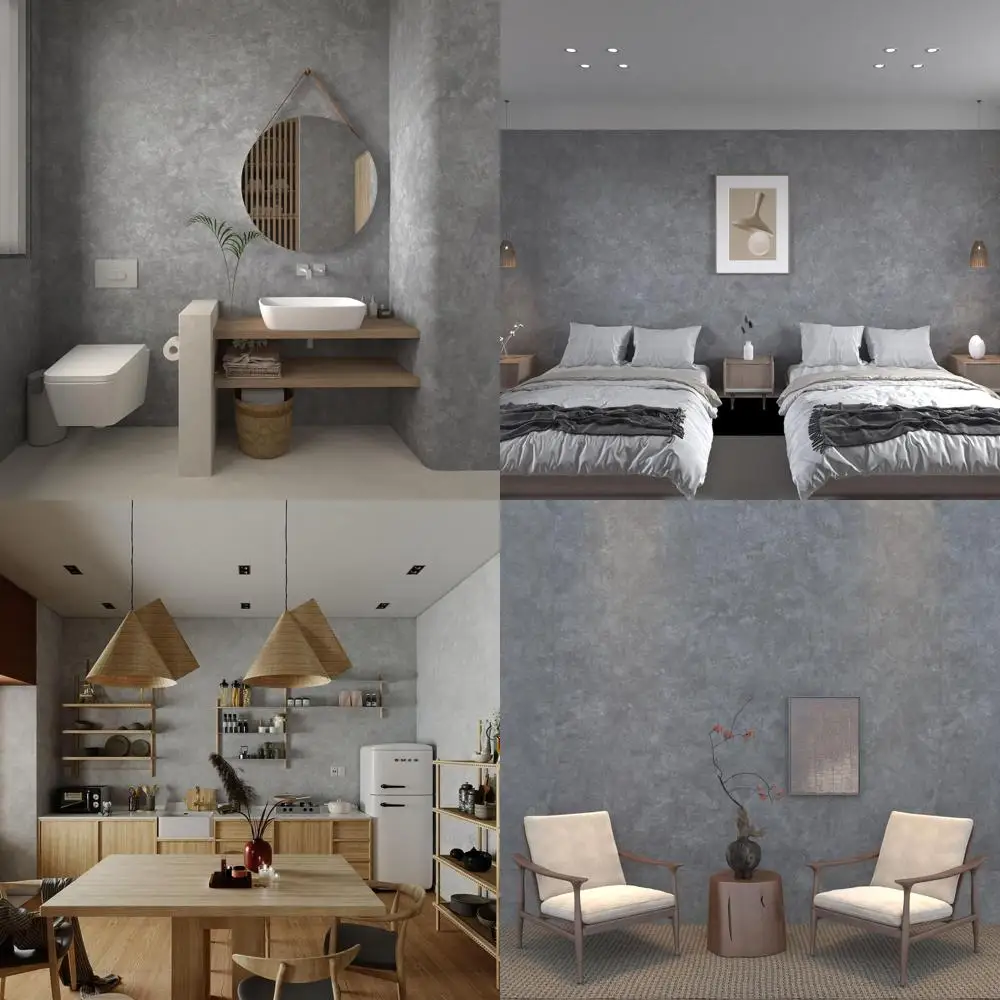 วอลเปเปอร์ลายคอนกรีตสีเทาอ่อน กันน้ำ ขนาดกว้างพิเศษ แบบลอกและติด สำหรับผนังบ้านและสำนักงาน