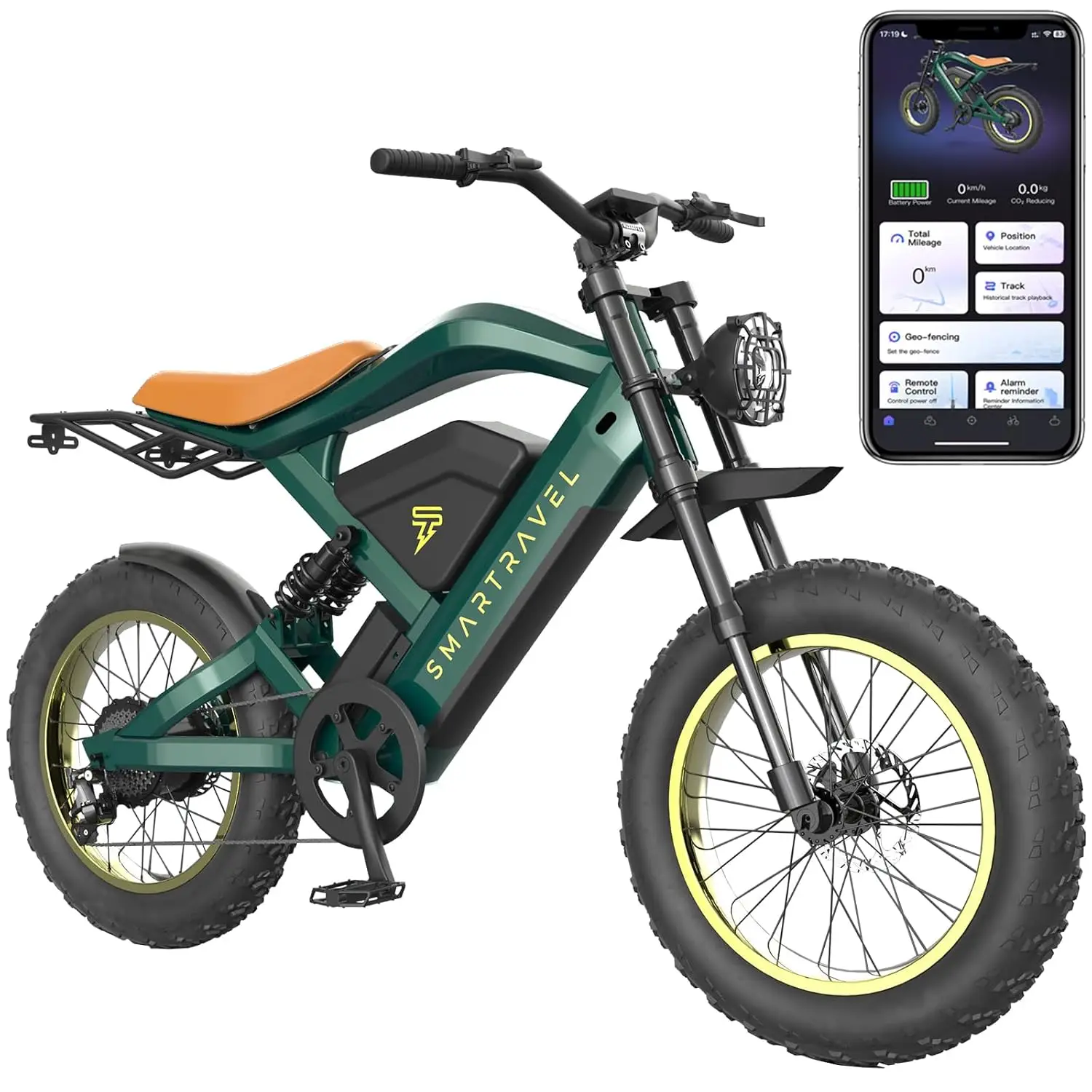 

Electric Bike for Adults,GPS and APP Control Ebike,1200W Brushless Motor,48V/20Ah Removable UL&GCC Certification, Customized