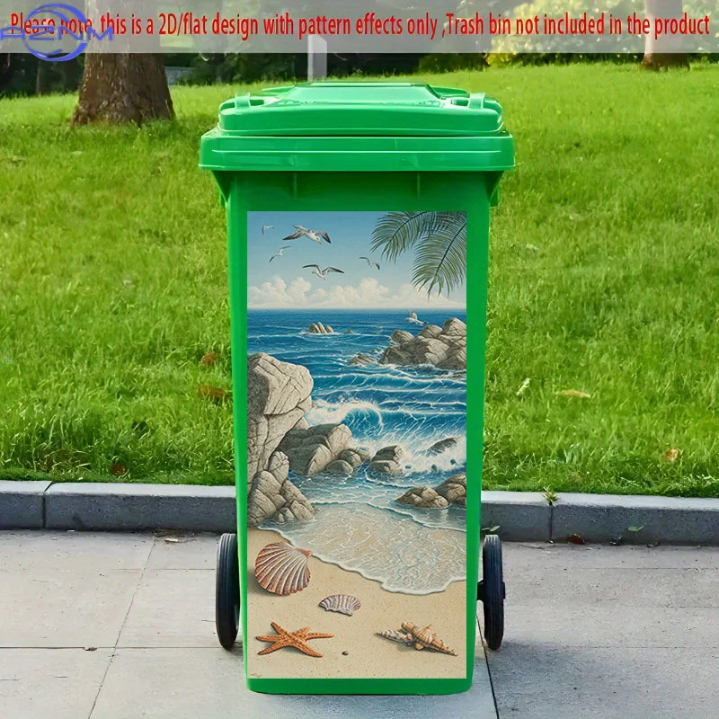 2D Flat Printing 1pc 2D Pattern Printed Kitchen Trash Can Sticker xcm, Haiyun Coconut Breeze Seashell Themed Kitchen Home Deco