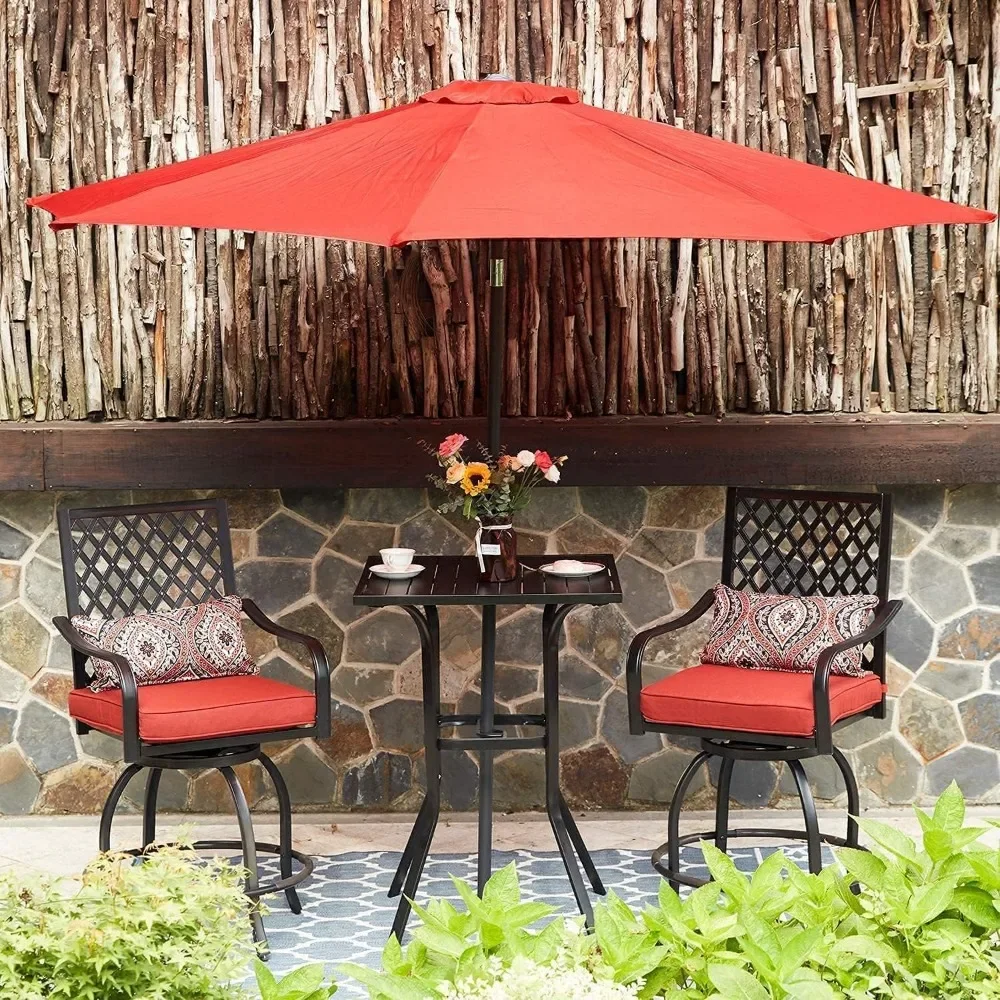 Outdoor Bar Table with Umbrella Hole, Patio Furniture Square Metal Bar Height Table, Cafe Bistro Table