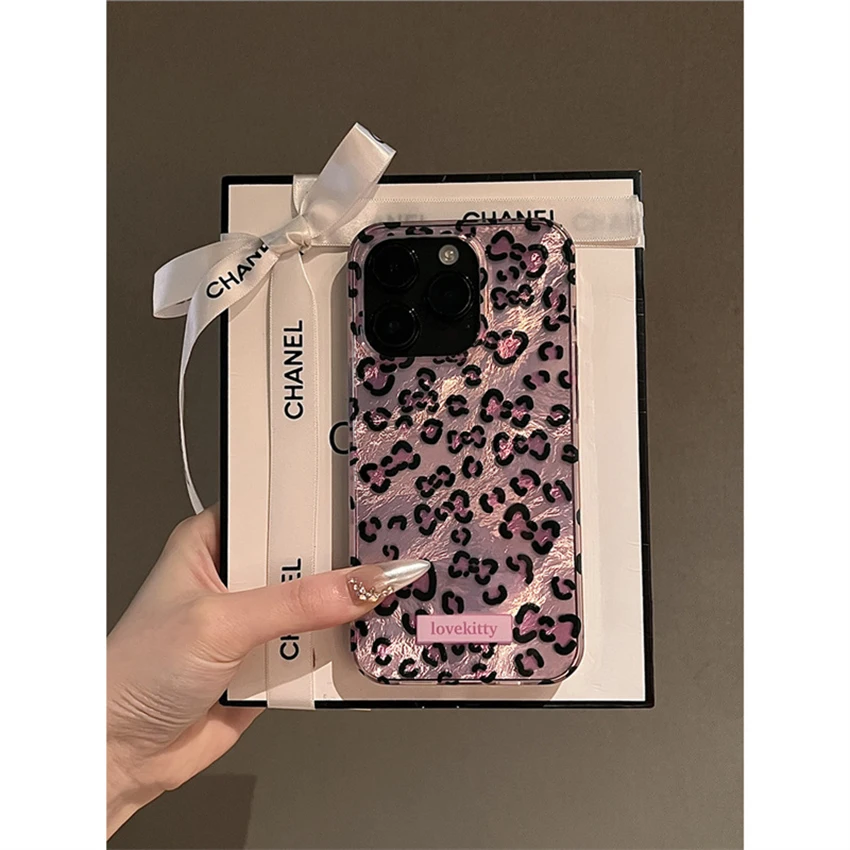 핑크 레오파드 프린트 아이폰 16 15 14 13 Pro 12 11 Max Plus 16Pro 컬러풀 폰 케이스 퍼플 15Pro 커버 하드 쉘