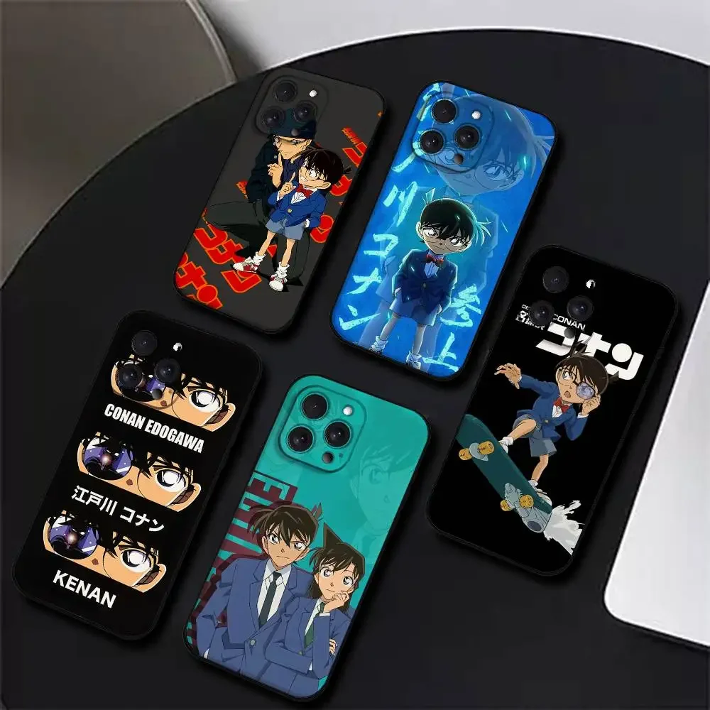 W-Detectives-C-Conans Anime Handyhülle für iPhone 17, 16, 15, 14, 13, 12, 11 Plus, Pro, Max, XR, XS, X, 7, 8 Plus, Mini – Schwarz, Silikon, weich