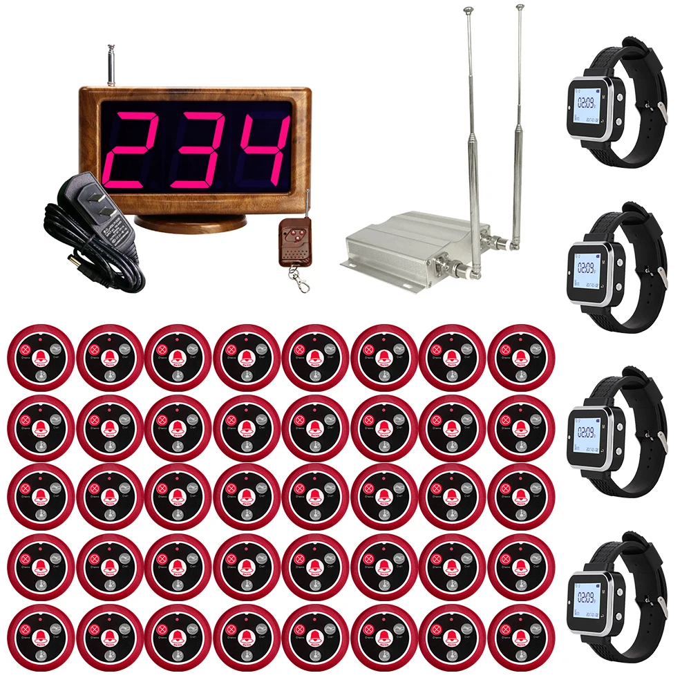 JINGLE BELLS 4 Waiter Wrist Watch 40 Hookah Table Bell Buttons 1 Receiver Wireless Calling Systems Restaurant Hotel Pager