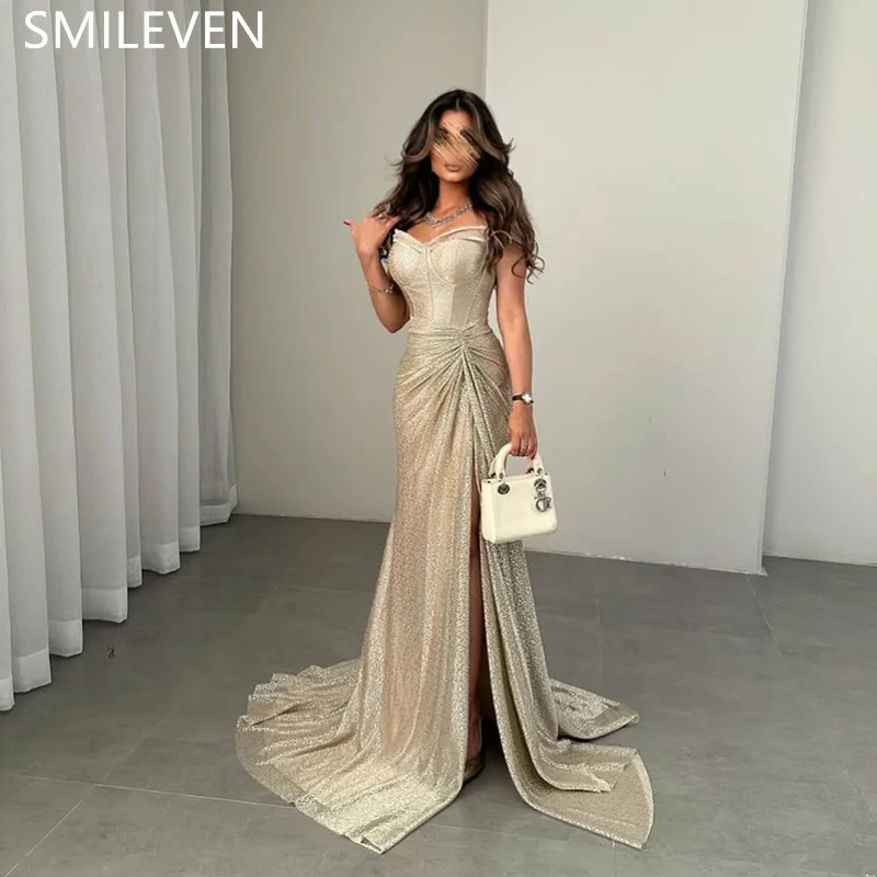 

Smileven Shiny Champagne A-line Sexy Prom Dresses Sleeveless Tea-Length Party Evening Dress Party Dress Gift Customized 2025