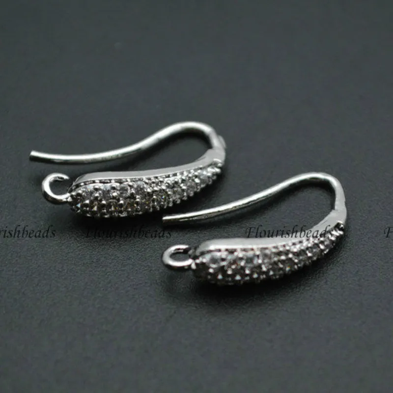 New Design Anti-rust Paved CZ Beads 10mm Metal Copper Earring Hooks Jewelry Findings 20pcs Per Lot