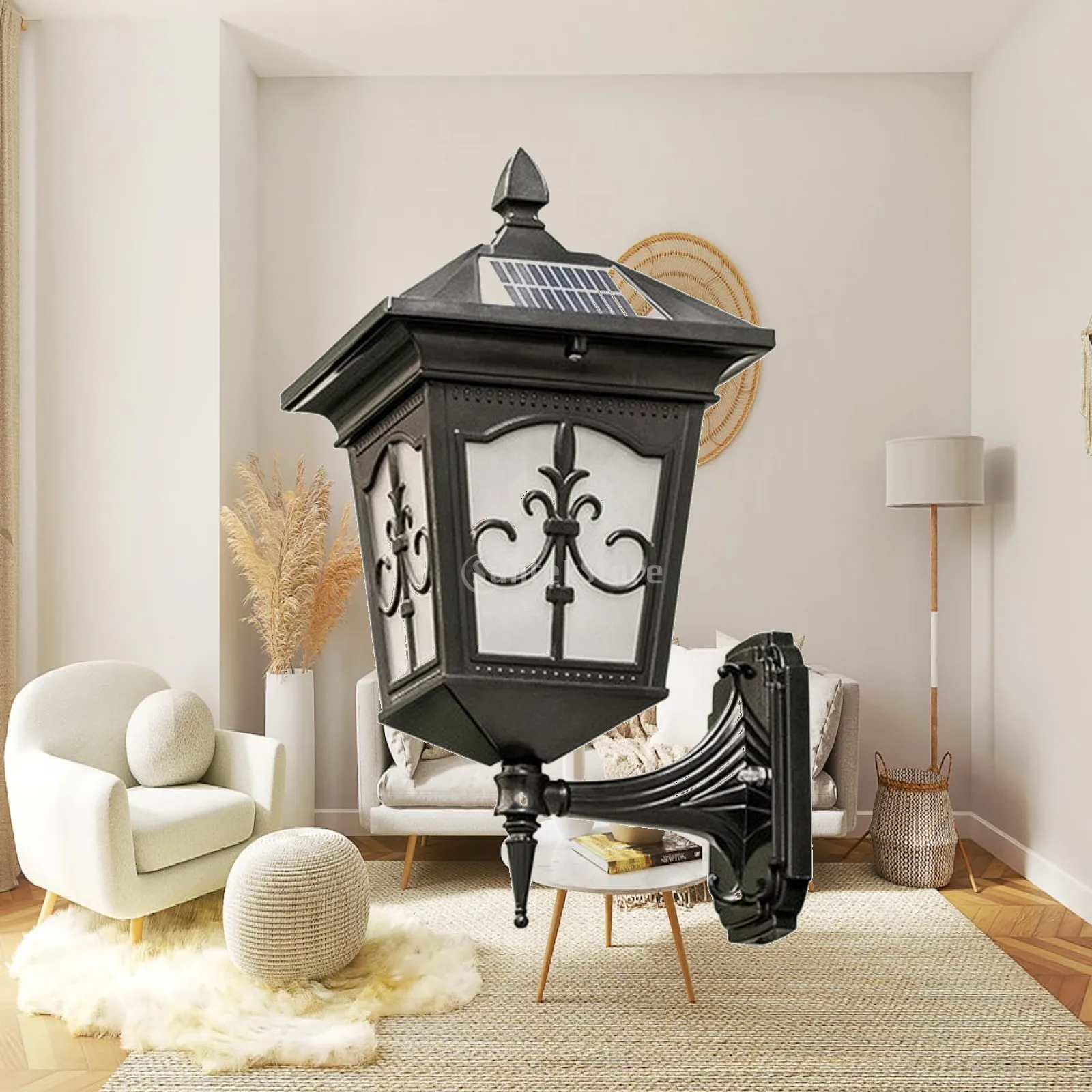 Solar-Powered LED Outdoor Wall Lantern Energy-Saving Solar Wall Lantern with Peaked Roof Porch Light Cordless Stylish