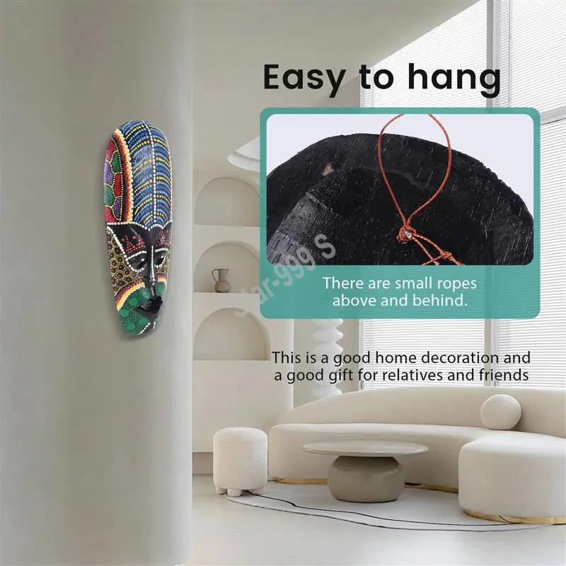 أجزاء الأجهزة قناع خشبي للتعليق على الحائط من الخشب الصلب نحت مطلي على شكل فيسبوك جدار ديكور بار ديكورات المنزل قناع الطوطم الأفريقي