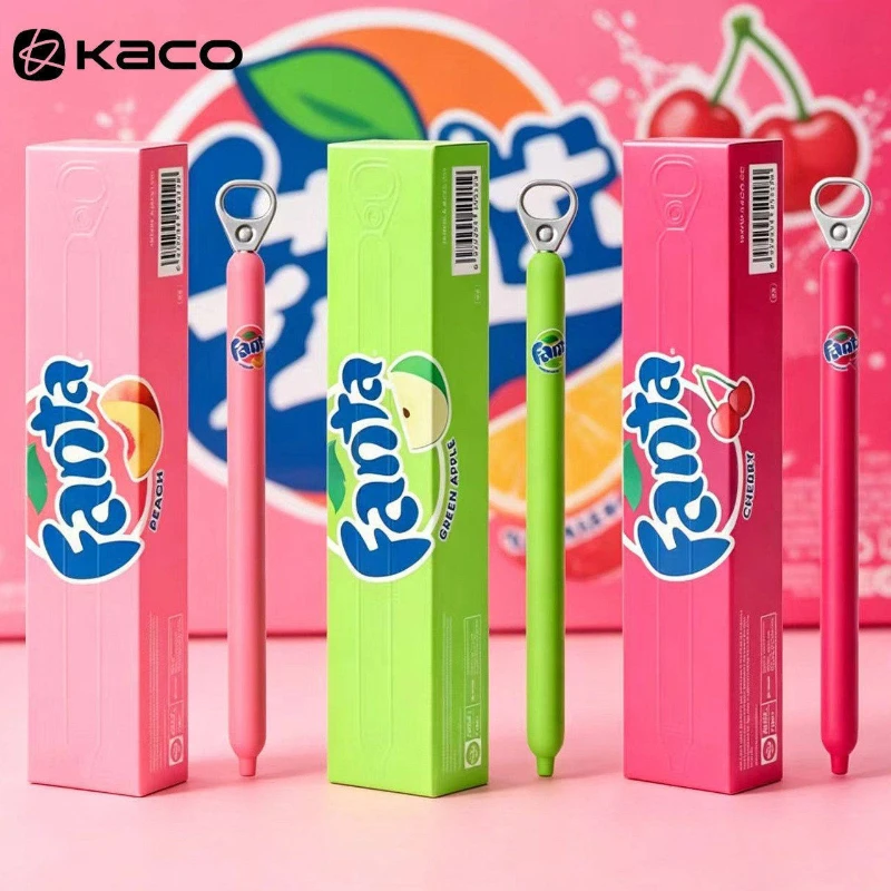 KACO x Fanta Collab LingYue Pop-up Pen,Aesthetic 0.5mm Black Ink Side Click Summer Pastel Pen for Journaling,Office Signing Pens