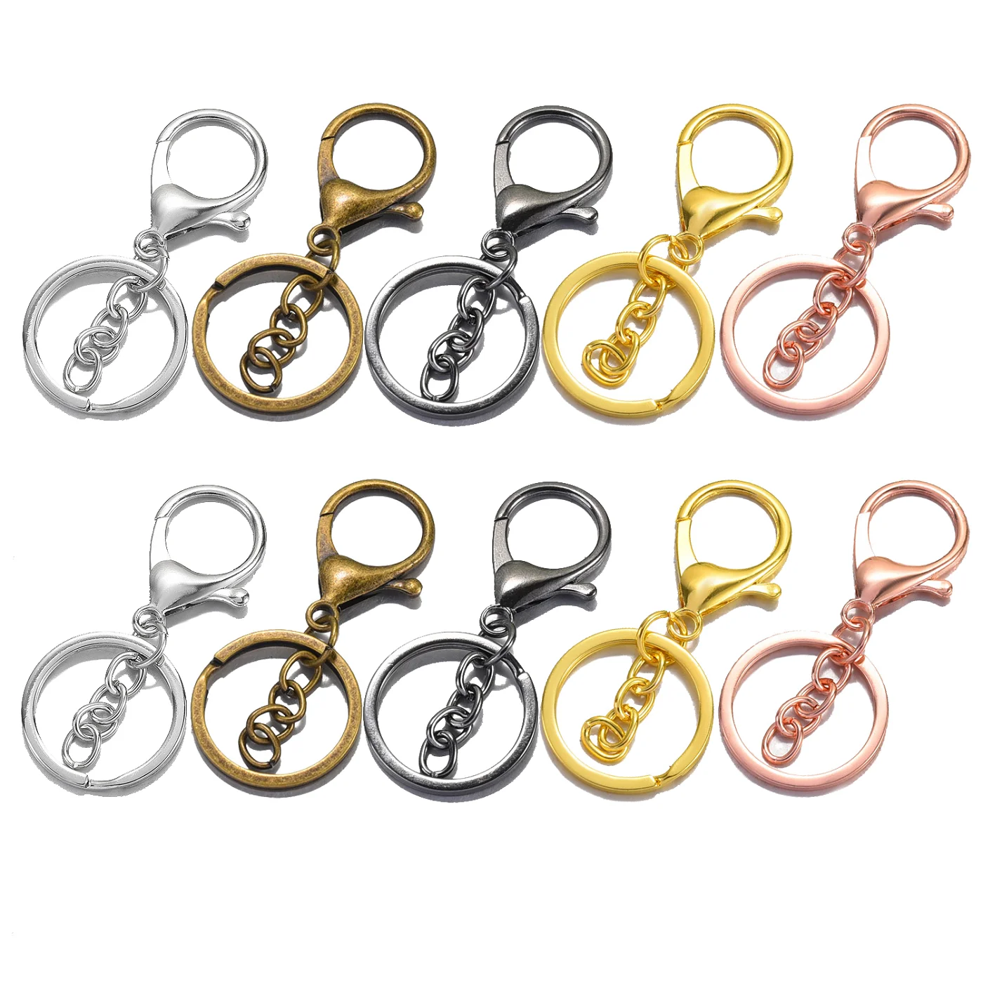 50PCS Metal lobster clasp with chain swivel spring hook with key ring lobster clasp suitable for DIY crafts keychain making