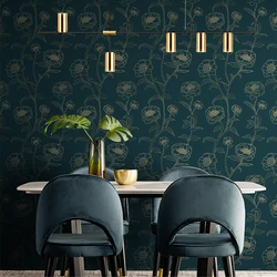 Gold Line Floral Peel And Stick Wallpaper Dark Blue Self Adhesive Waterproof Wallpaper Removable Bathroom Kitchen Contact Paper