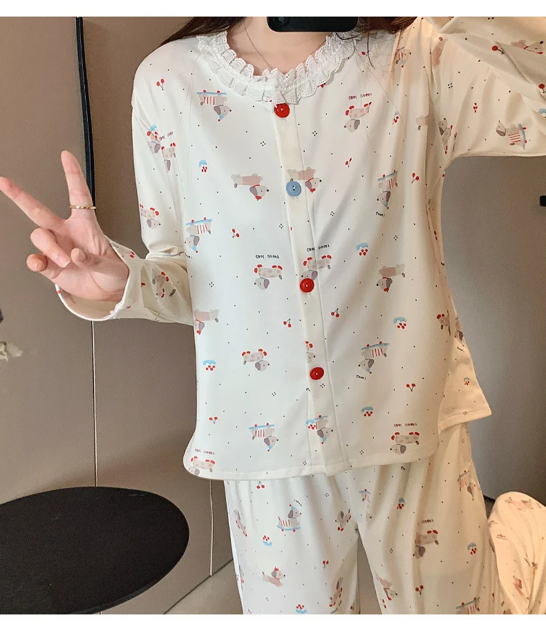 

Night Wear Female Pajama Sets Women Cotton Festive Gifting Pyjama Set Holiday Christmas Nightwear Cloud-Soft Button Long Sleeve