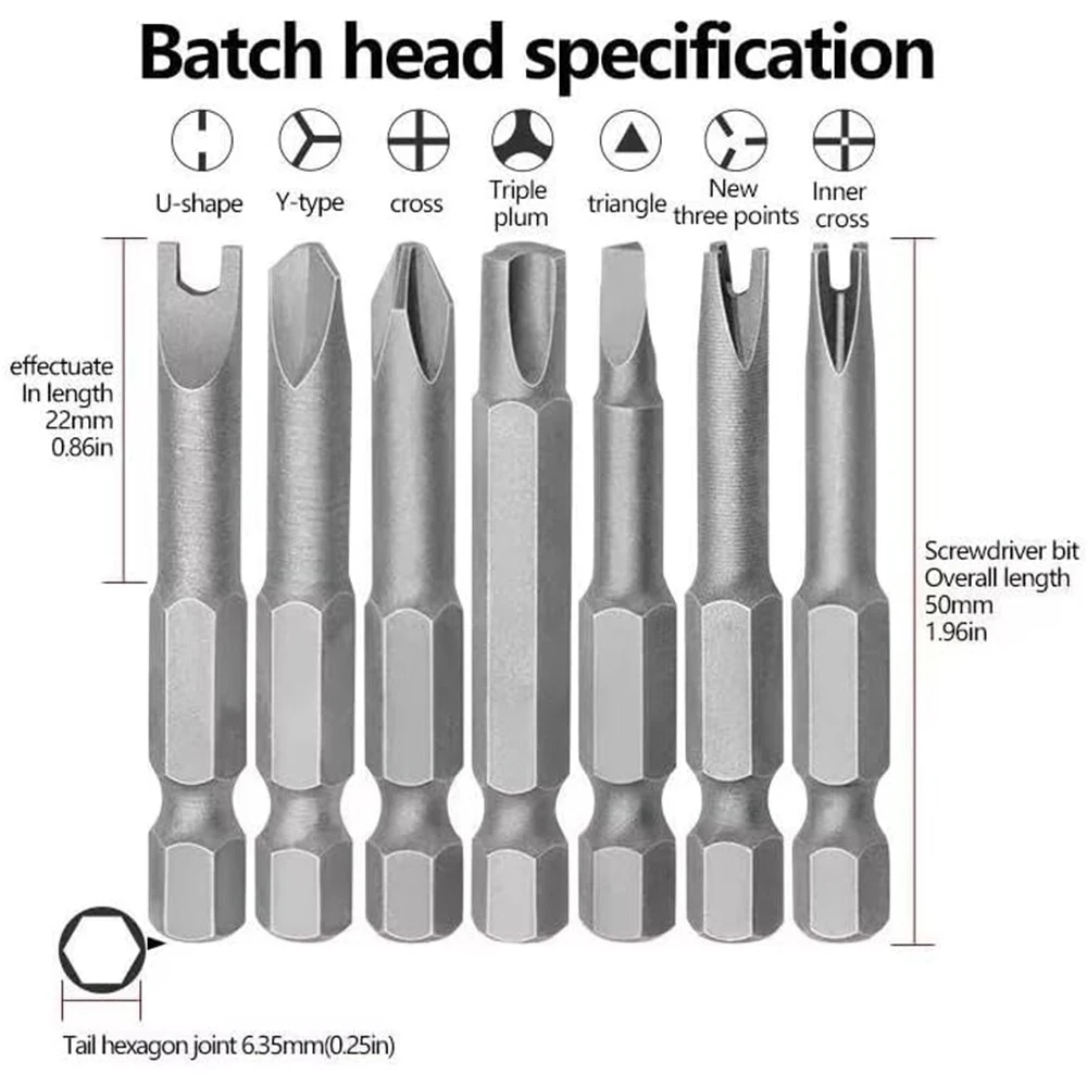 Precision Y U Shaped Triangle Screwdriver Magnetic Bit 1/4in Inner Cross Three Point Security Tip for Power Drill Screwdriver