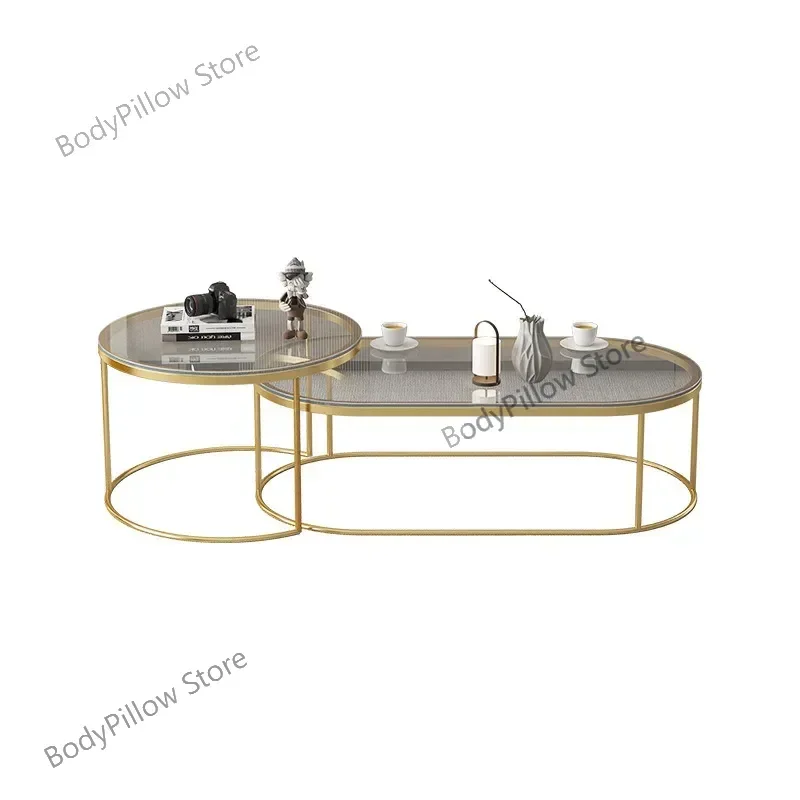 

Nordic luxury glass coffee table living room household small-sized size set combination tempered