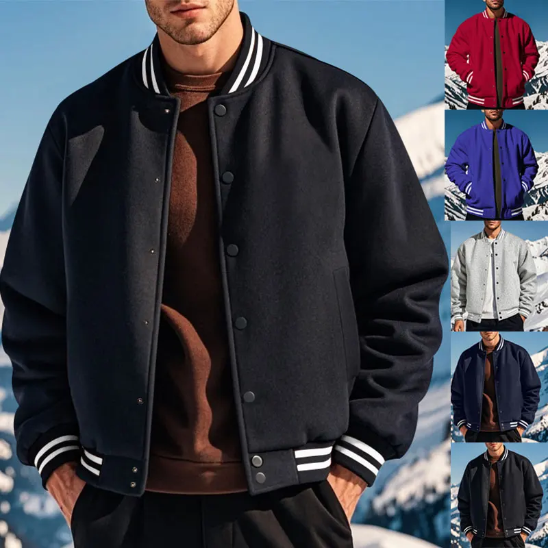 Veste de sport décontractée de style américain pour hommes, cardigan d'automne et d'hiver, bouton de col montant, nouveau, 2024