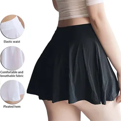 2026New Low Waist A-Line Short Pleated Skirt Sexy Transparent Black White Red silk Mini Skirts for Woman Club Wear Spring Summer