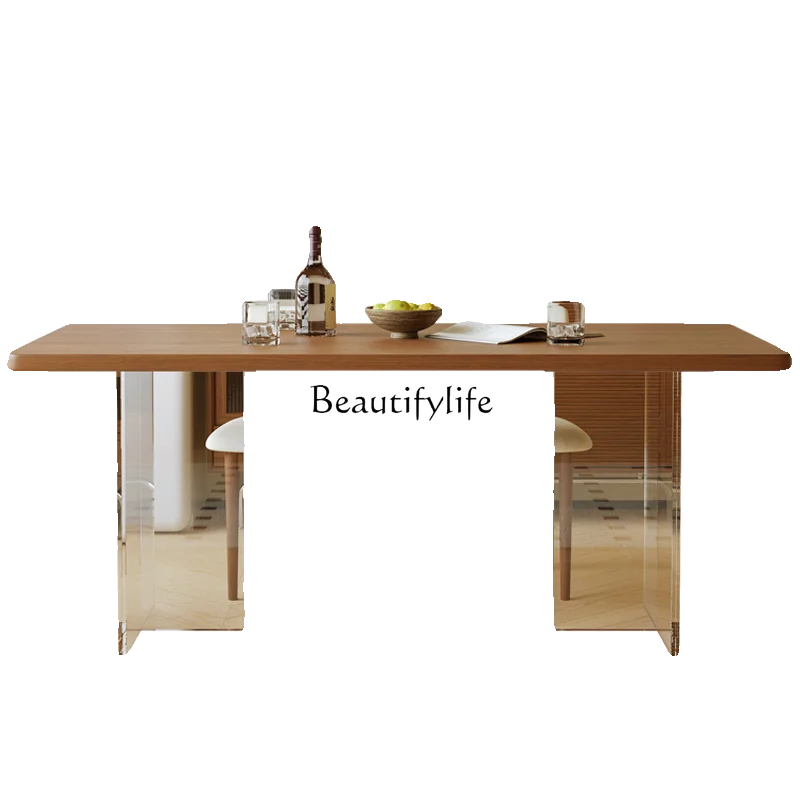 

Retro wind suspension acrylic solid wood dining table Small apartment simple household rectangular dining table