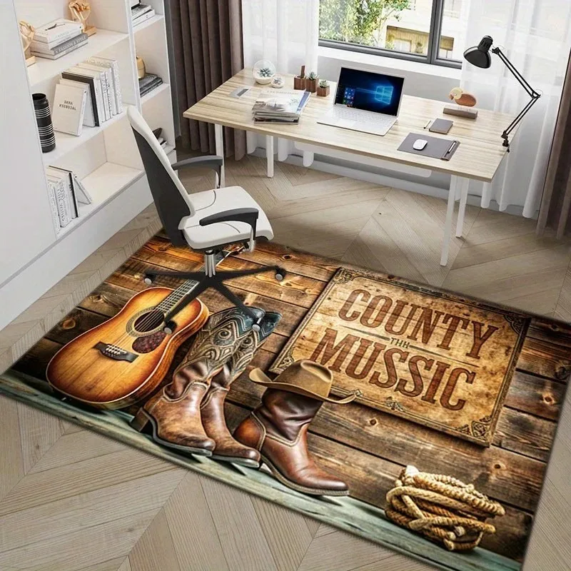 Vintage Cowboy Guitar Music Flannel Doormat Non Slip Floor Mat Retro Western Decor Home Rug Entryway Carpet Bedroom