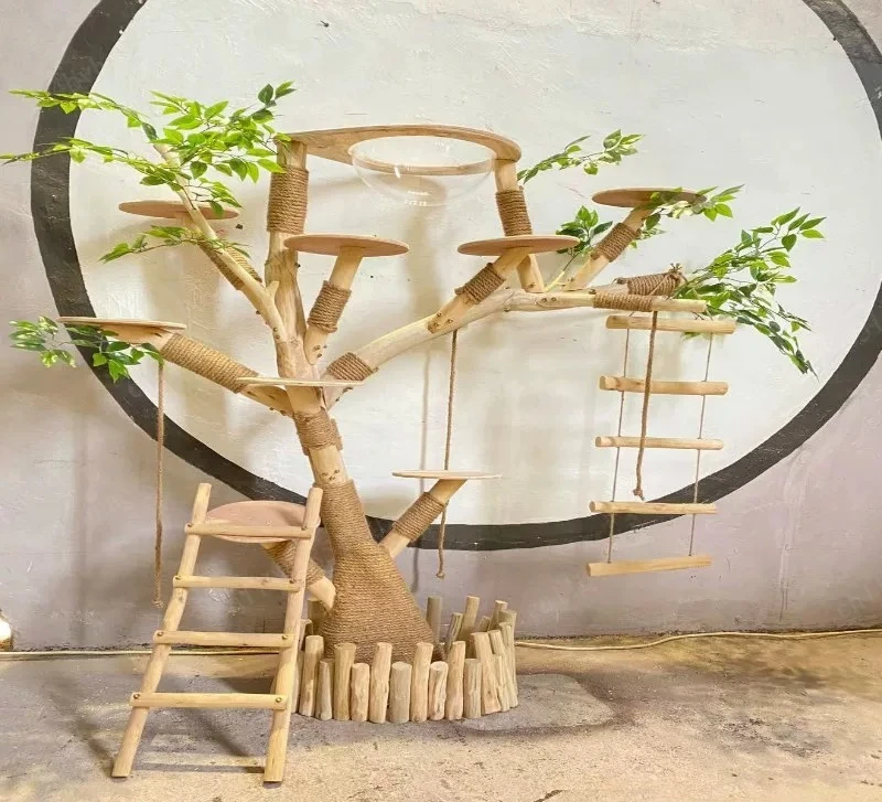 Integrated cat bed tree grab post and toy teasing station, multifunctional climbing frame for indoor entertainment of cats