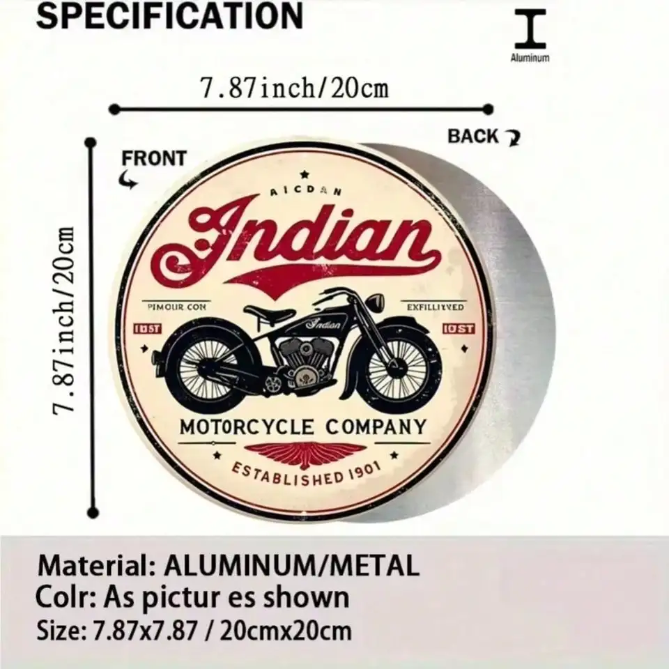 Indian Motorcycle 1902 Vintage Tin Sign, Retro Metal Wall Art for