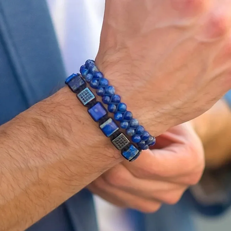 

AliExpress Hot-selling Men's Square Natural Stone Zircon Hand-woven Bracelet Adjustable Bracelet.