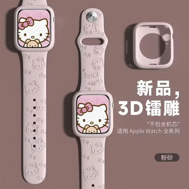 Sanrio Hello Kitty Strap For Apple Watch Band 45mm 44mm 42mm 41mm 38mm 49mm 40mm Silicone Engraved Bracelet lwatch 8 Ultra 7 Se image 4