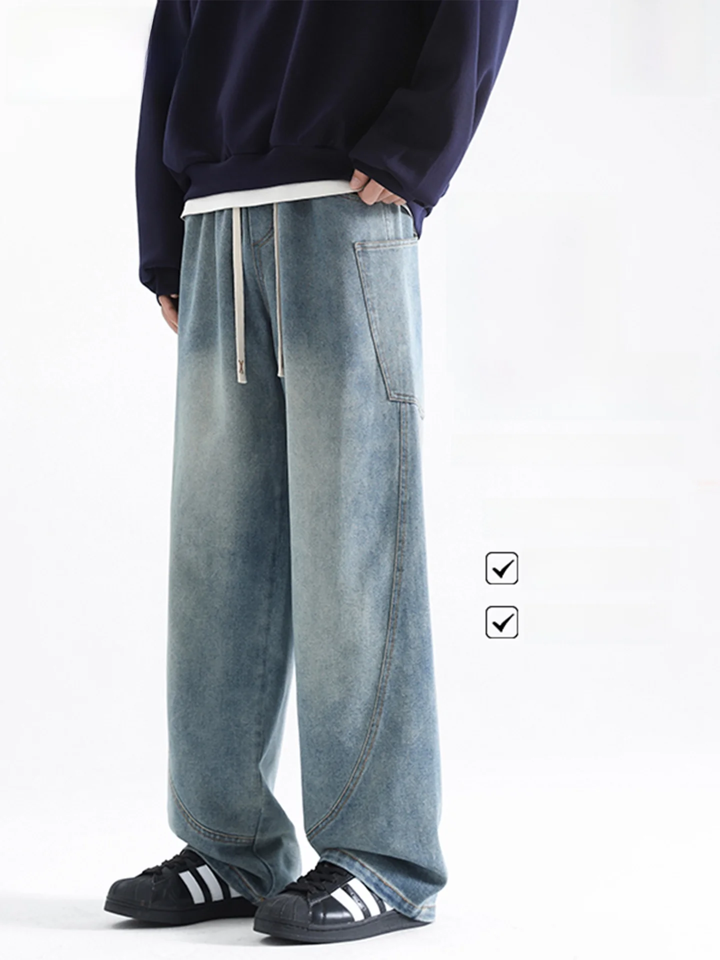 

Wassup Dozen American Sle Workwear Heavyweight Waed Loose Straight Leg Jeans Design Sensation Autumn Men's Long Pants