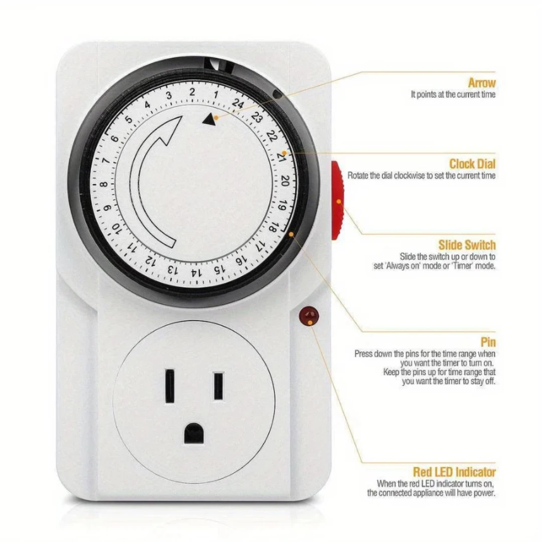 American Standard Timer Socket, 24-Hour Cycle, Electrical Socket Timer, Plug-In Timer