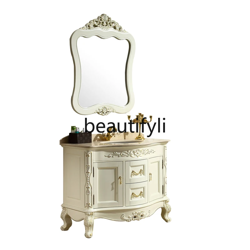 

European bathroom cabinet Floor-to-ceiling bathroom washbasin combination oak antique bathroom cabinet customization