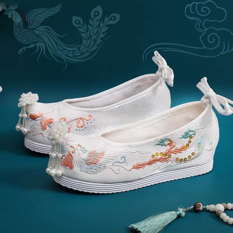 

Spring and Summer New Ancient Chinese Clothing Shoes Style Costume Height Increasing Insole Warped Embroidered Cotton Women