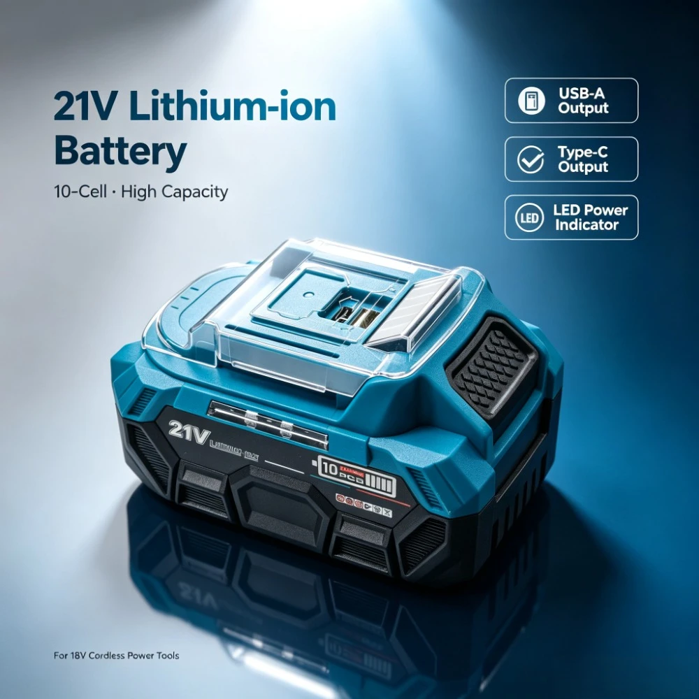21V Power Tool Lithium Replacement Battery 5/10/15PCS Cell Dual USB Port LED Indicator For Multi‑Model Cordless Hand Tools