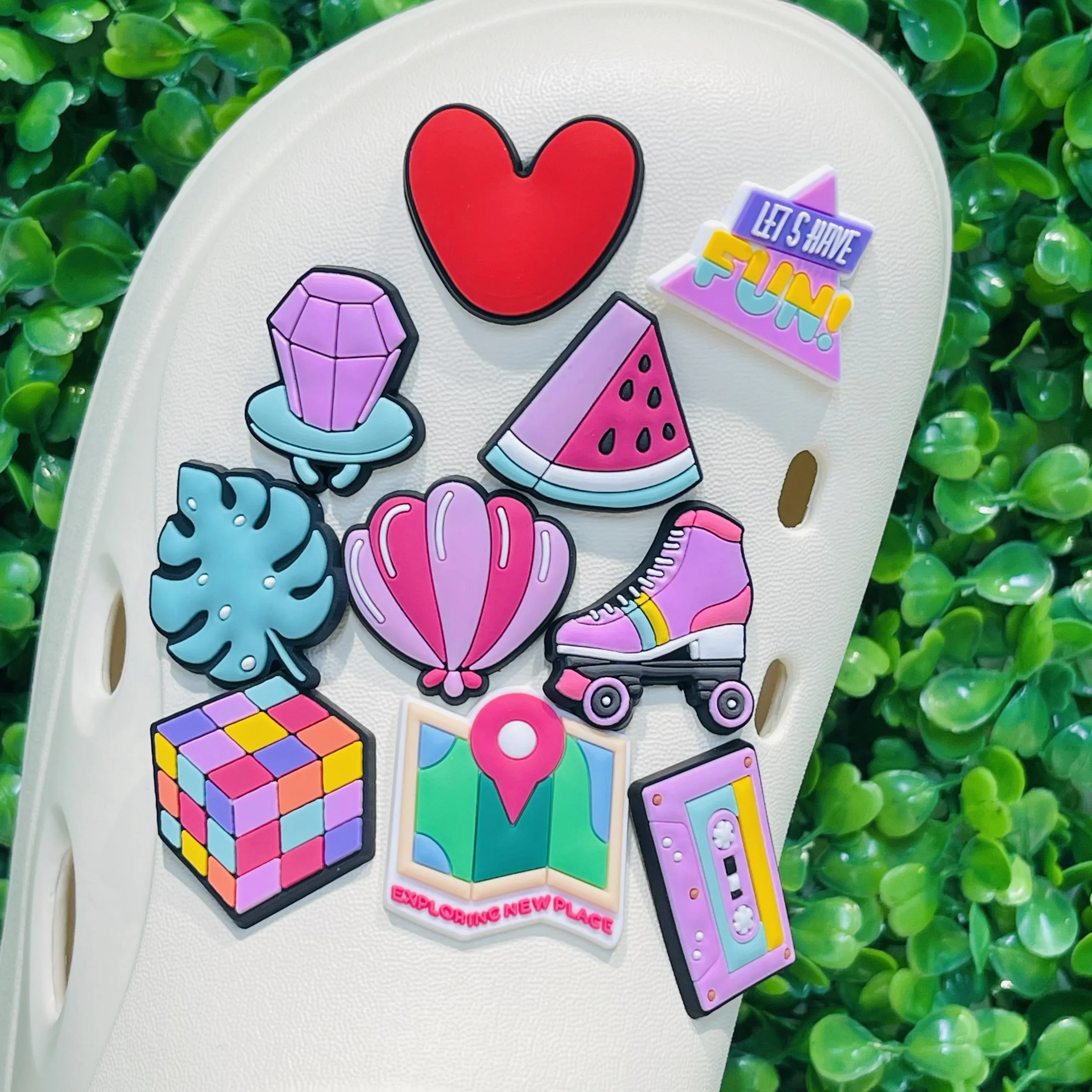 1-100Pcs ICecream Magic Cube Balloon Rainbow  Pvc Sandals Shoes Buckle Charms Games Clog Decorations DIY Phone Party Gifts