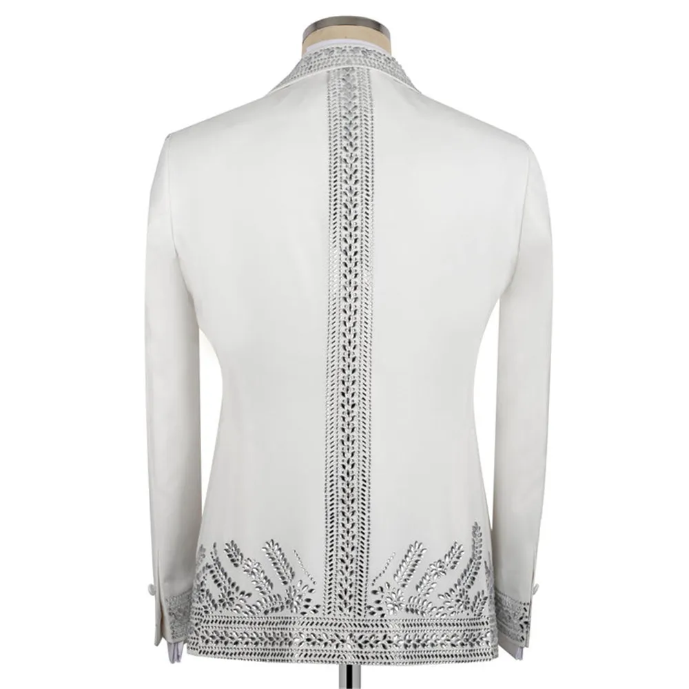 الحصري مجوهرات الأحجار مطرز الدعاوى الرجال سليم صالح مزدوجة الصدر سترة السراويل 2 قطعة مجموعة العريس مأدبة الزفاف البدلات الرسمية 2026 #4