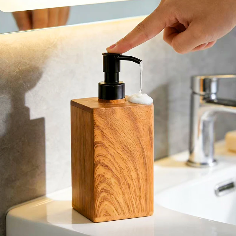 Imitation Wood Grain Soap Dispenser Home Press Bathroom Shower Gel Bottle Shampoo Bottle Decorative Hand Wash Ornament Gift
