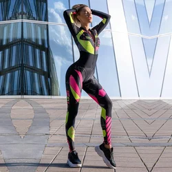 Oshoplive Women Fashion Contrast Color Zipper Sports Jumpsuits 2024 New Spring Long Sleeves Fitness Gym Yoga Running Jump Suit